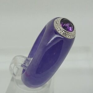 Purple Jadeite Amethyst Ring 14K White Gold Diamond Accent Lavender Jade Size 11